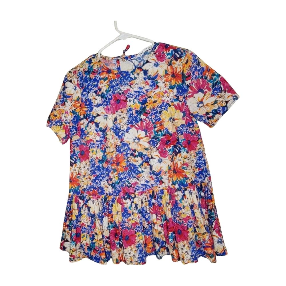 Zara Floral Peplum Multicolor Top XS
